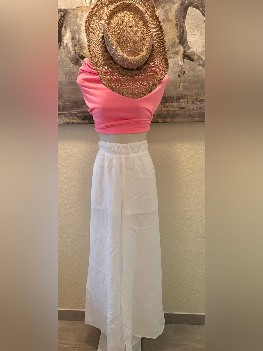White Wide-Leg Elastic Waist Pants
